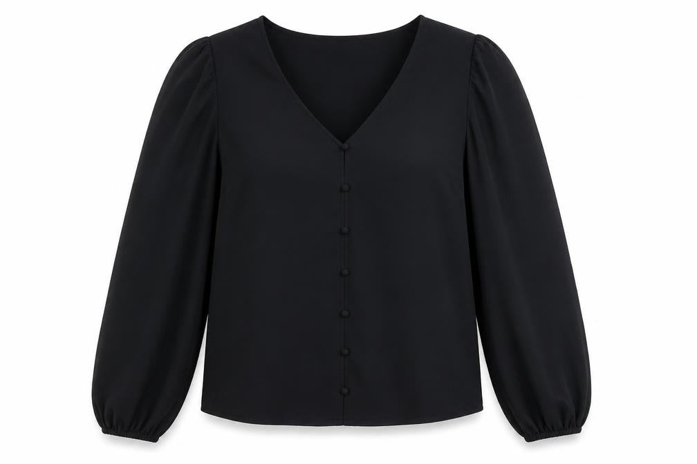 Marks and Spencer Womens Black Size 12 V-Neck Blouse Long Sleeve