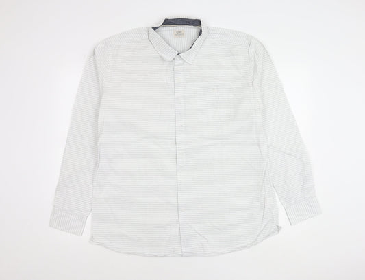 ACW85 Men’s White Striped Cotton Shirt XL Long Sleeve Casual