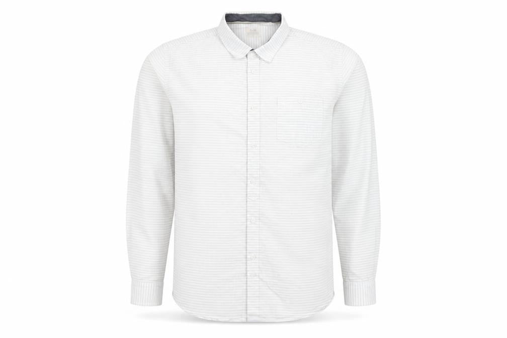 ACW85 Men’s White Striped Cotton Shirt XL Long Sleeve Casual