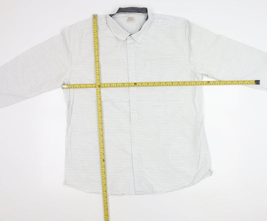 ACW85 Men’s White Striped Cotton Shirt XL Long Sleeve Casual