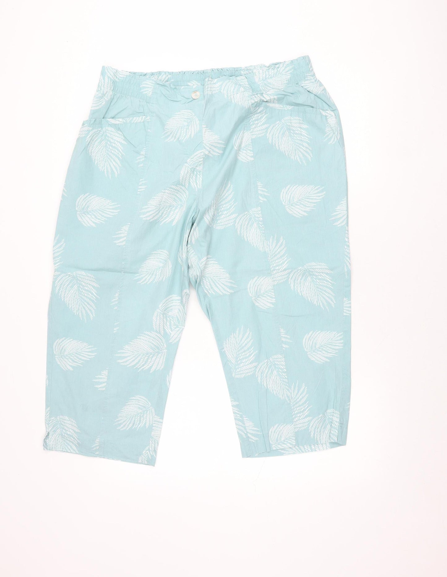Bonmarché Women’s Blue Floral Capri Trousers Size 20 Cotton