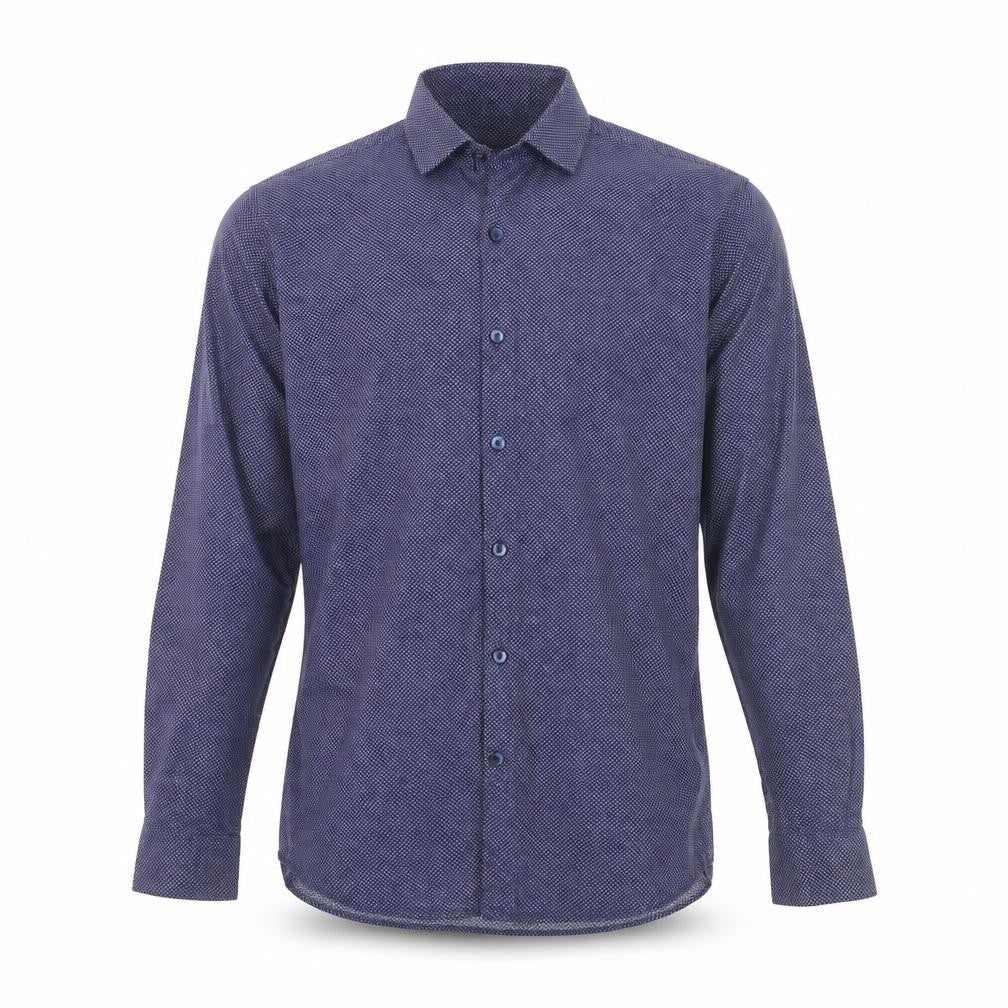 CODE Men's Blue Slim Fit Cotton Long Sleeve Geometric Shirt 15.5