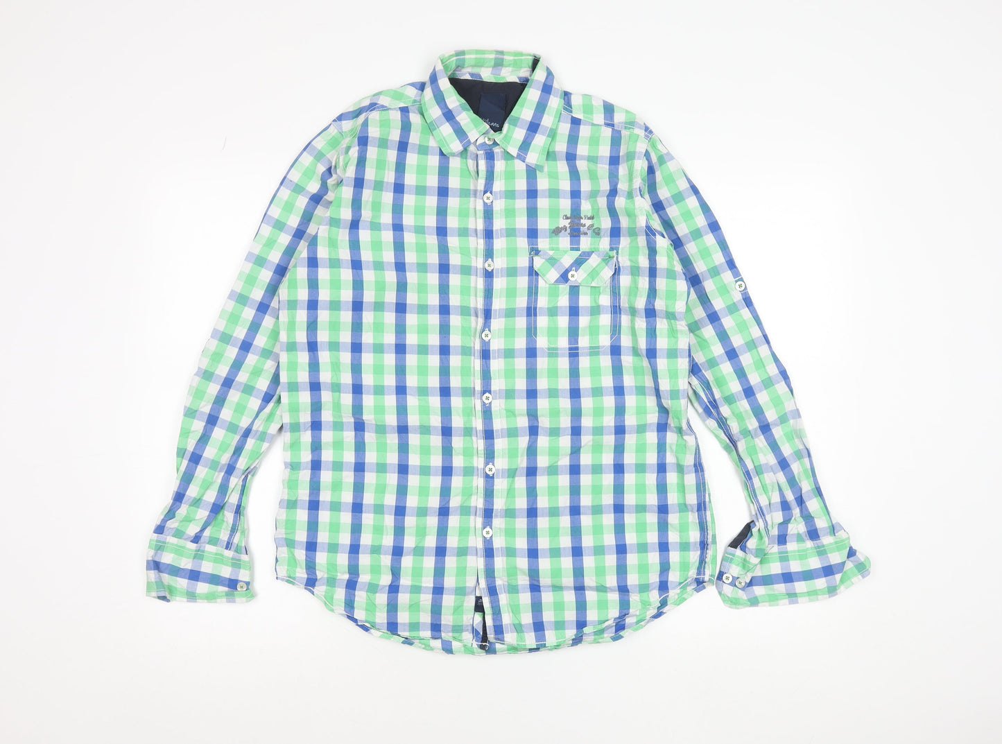 Sting Jeans Men's Blue Green Check Cotton Shirt Size S Long Sleeve