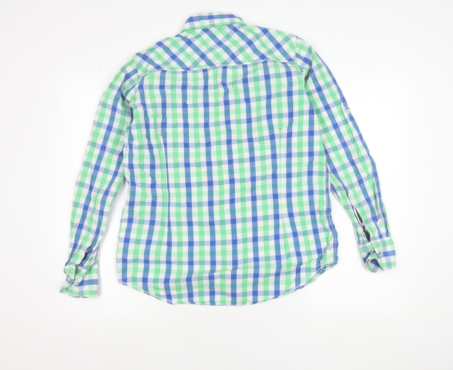 Sting Jeans Men's Blue Green Check Cotton Shirt Size S Long Sleeve