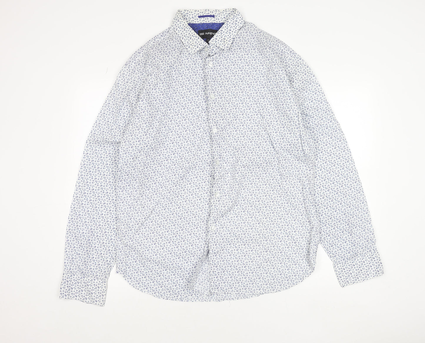 Marks & Spencer Men’s Blue Floral Slim Fit XXL Long Sleeve Shirt