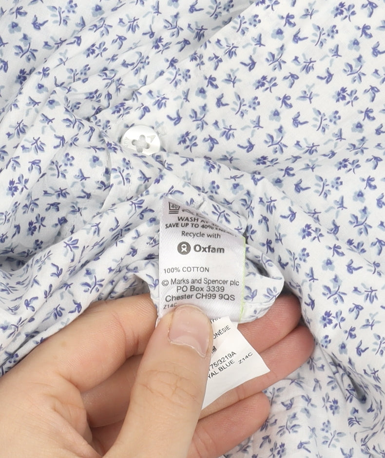 Marks & Spencer Men’s Blue Floral Slim Fit XXL Long Sleeve Shirt