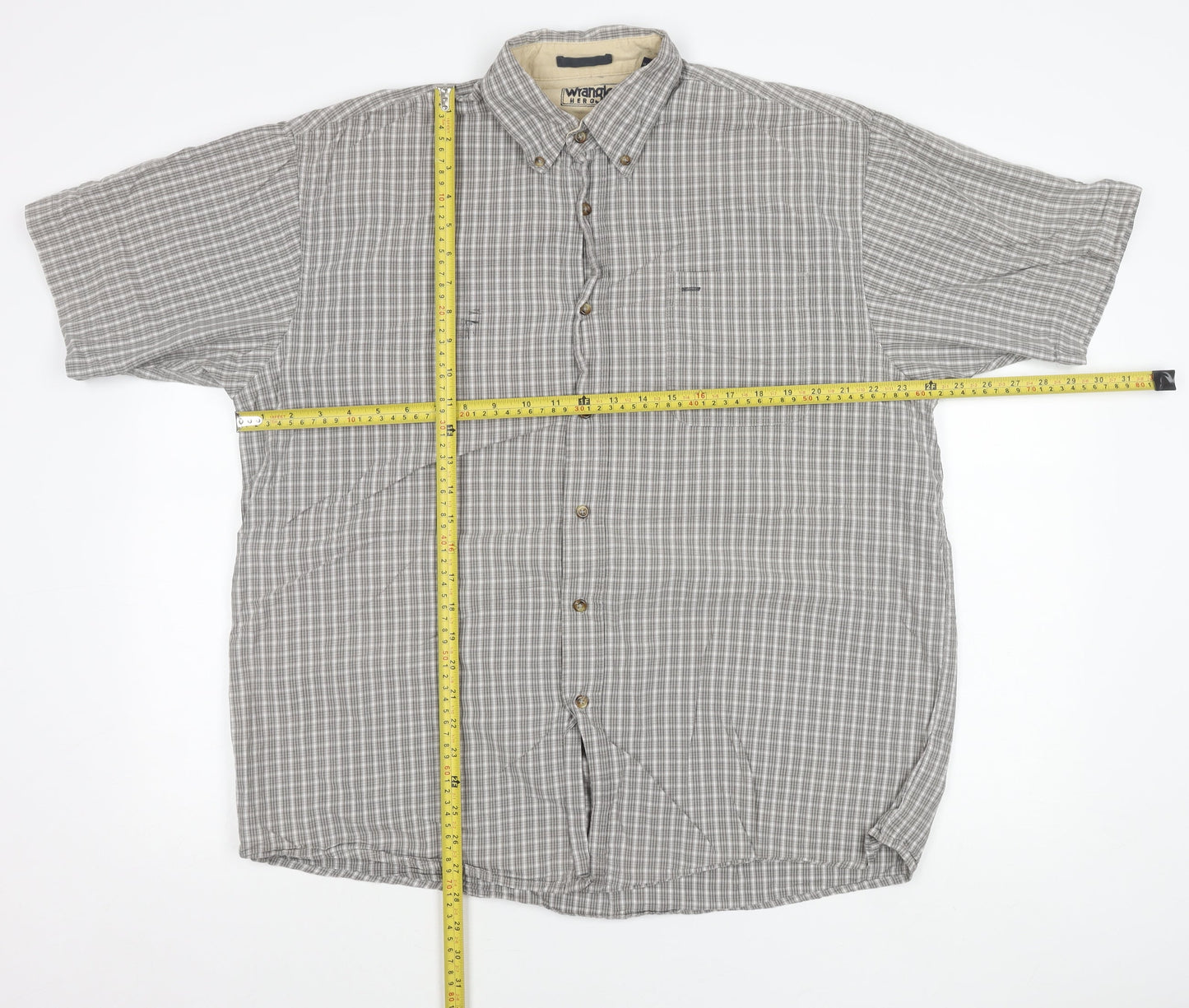 Wrangler Men's Grey Check Short Sleeve Button-Up Shirt Size L