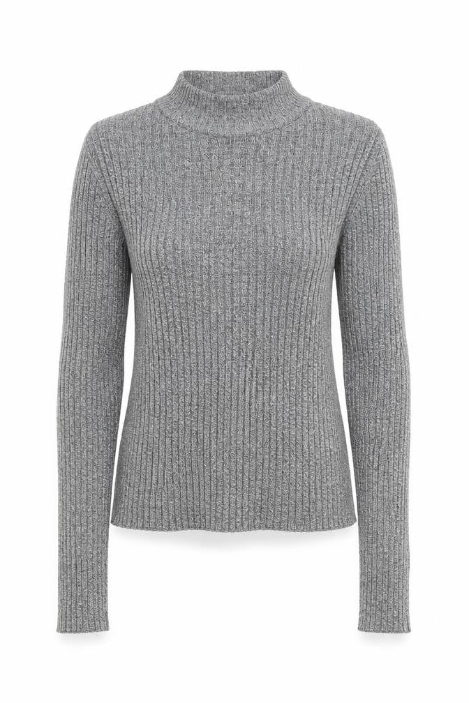 Bershka Women Grey Slim Fit Mock Neck Ribbed Knit Jumper Size S