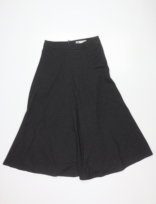 Zara Women Black A-Line Skirt Size 12 Knee Length Workwear