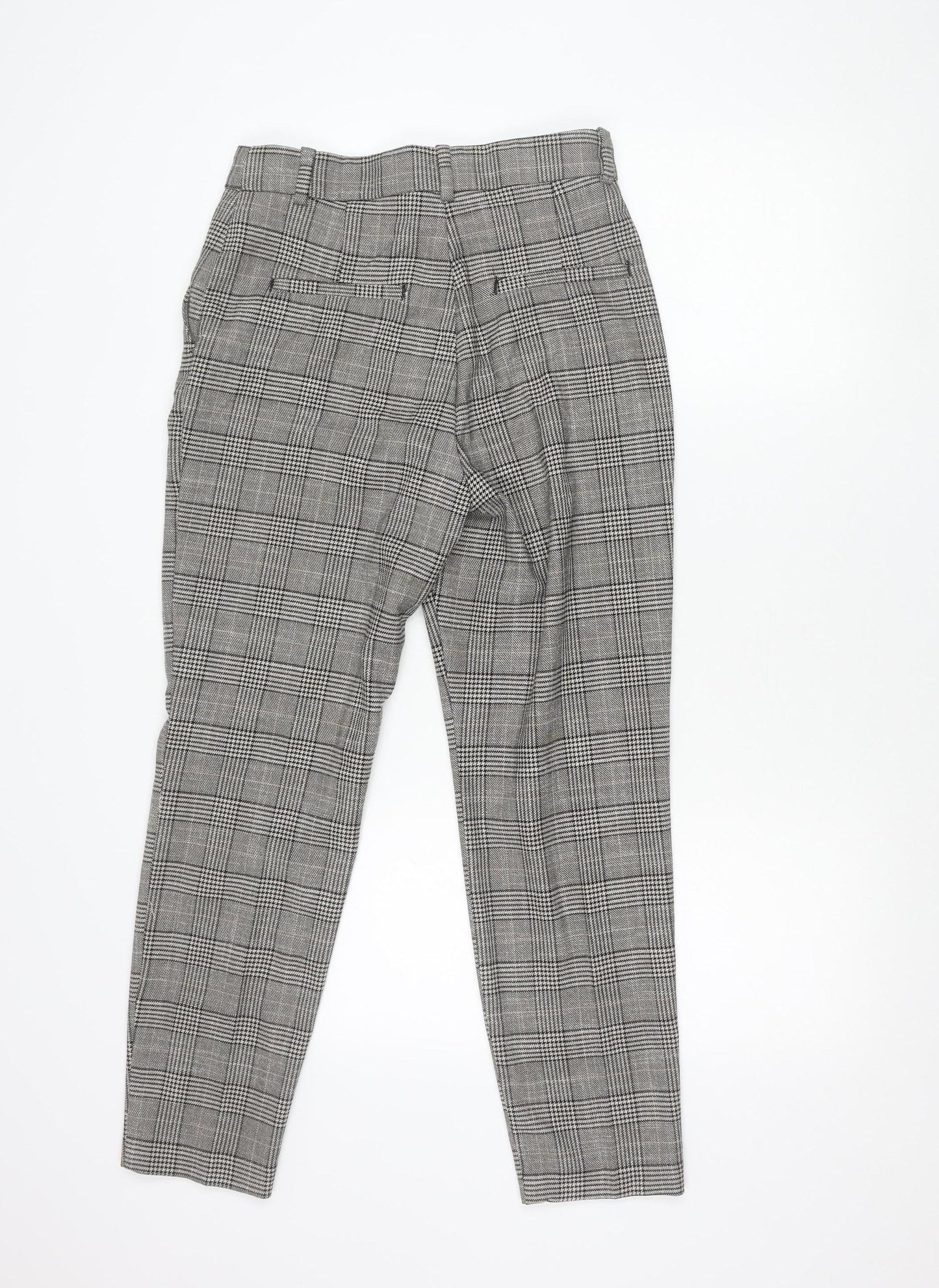 H&M Women Grey Check Slim Chino Trousers Size 10