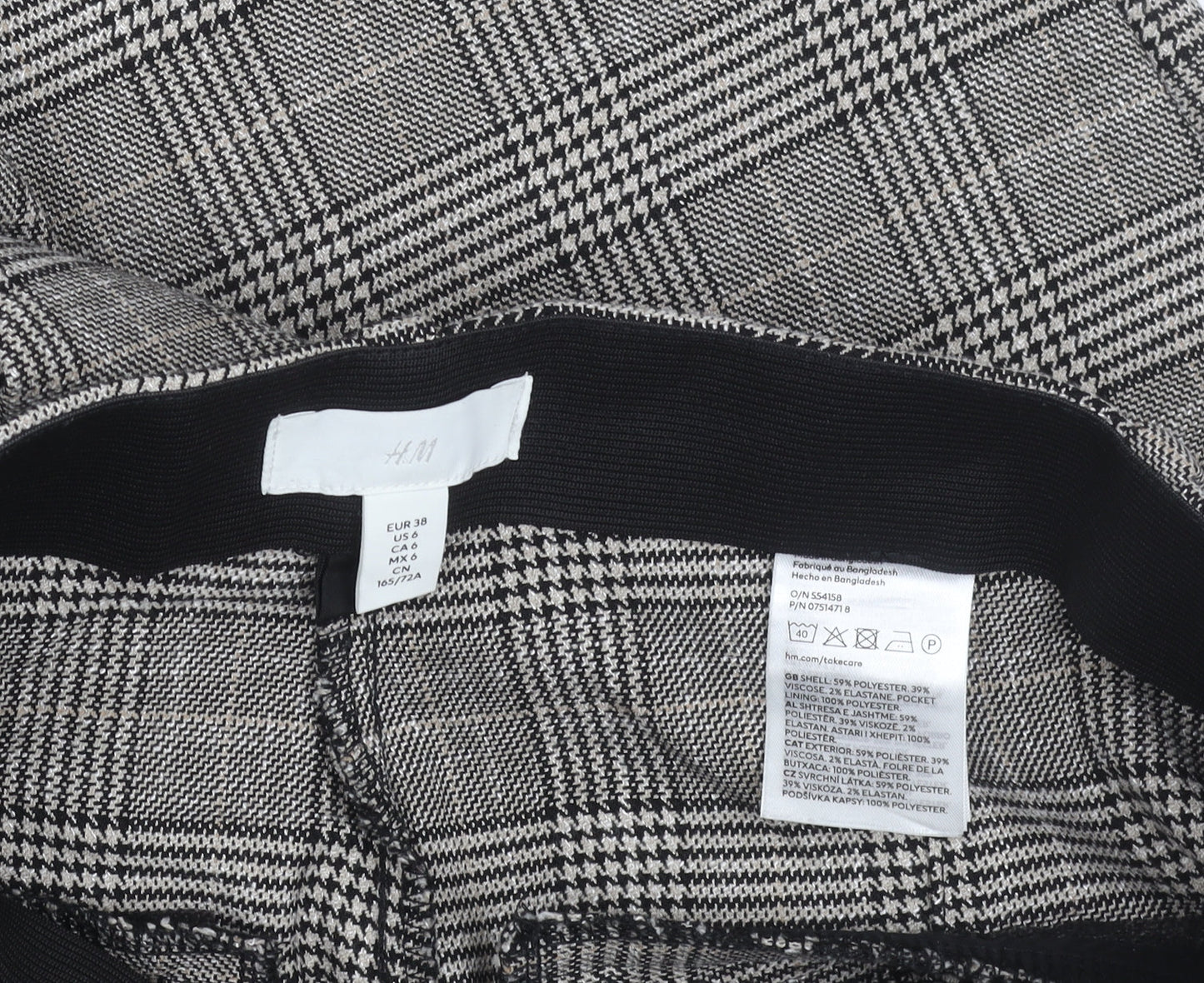 H&M Women Grey Check Slim Chino Trousers Size 10