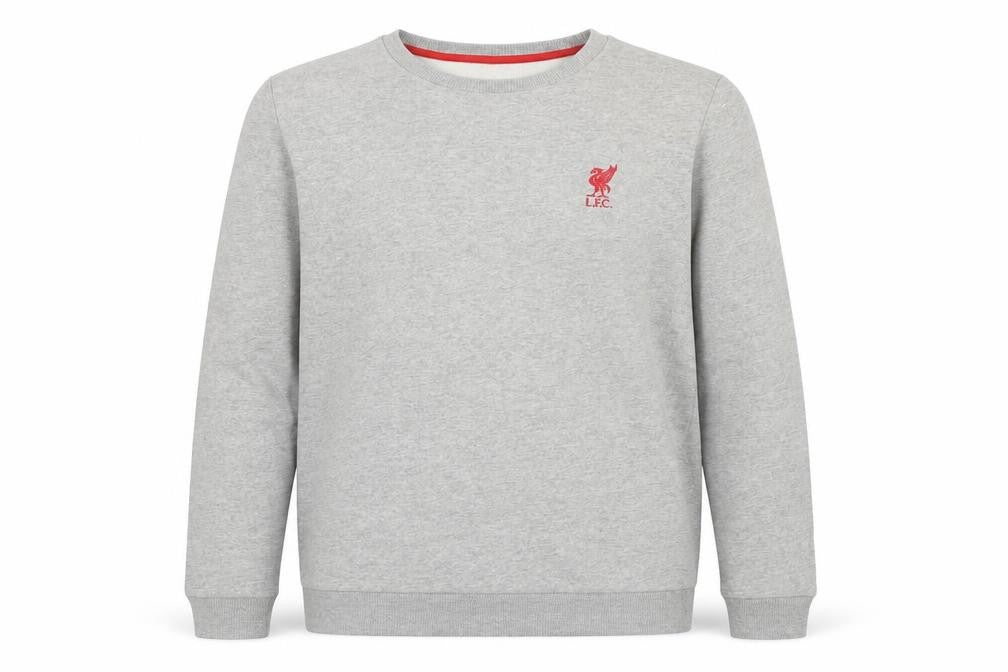 Front view of LFC boys’ grey sweatshirt 16 years crew neck long sleeve logo pullover