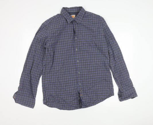 Hugo Boss Orange Men's Blue Check Cotton Button-Up Shirt L