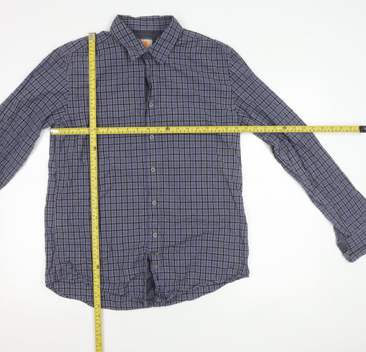 Hugo Boss Orange Men's Blue Check Cotton Button-Up Shirt L