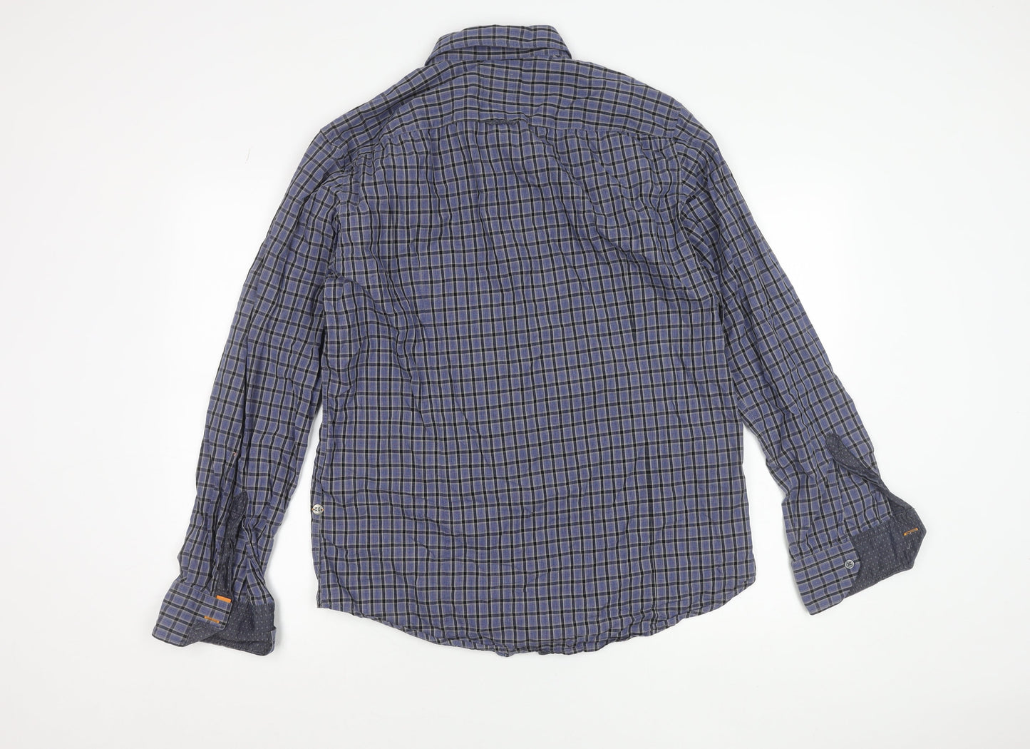 Hugo Boss Orange Men's Blue Check Cotton Button-Up Shirt L