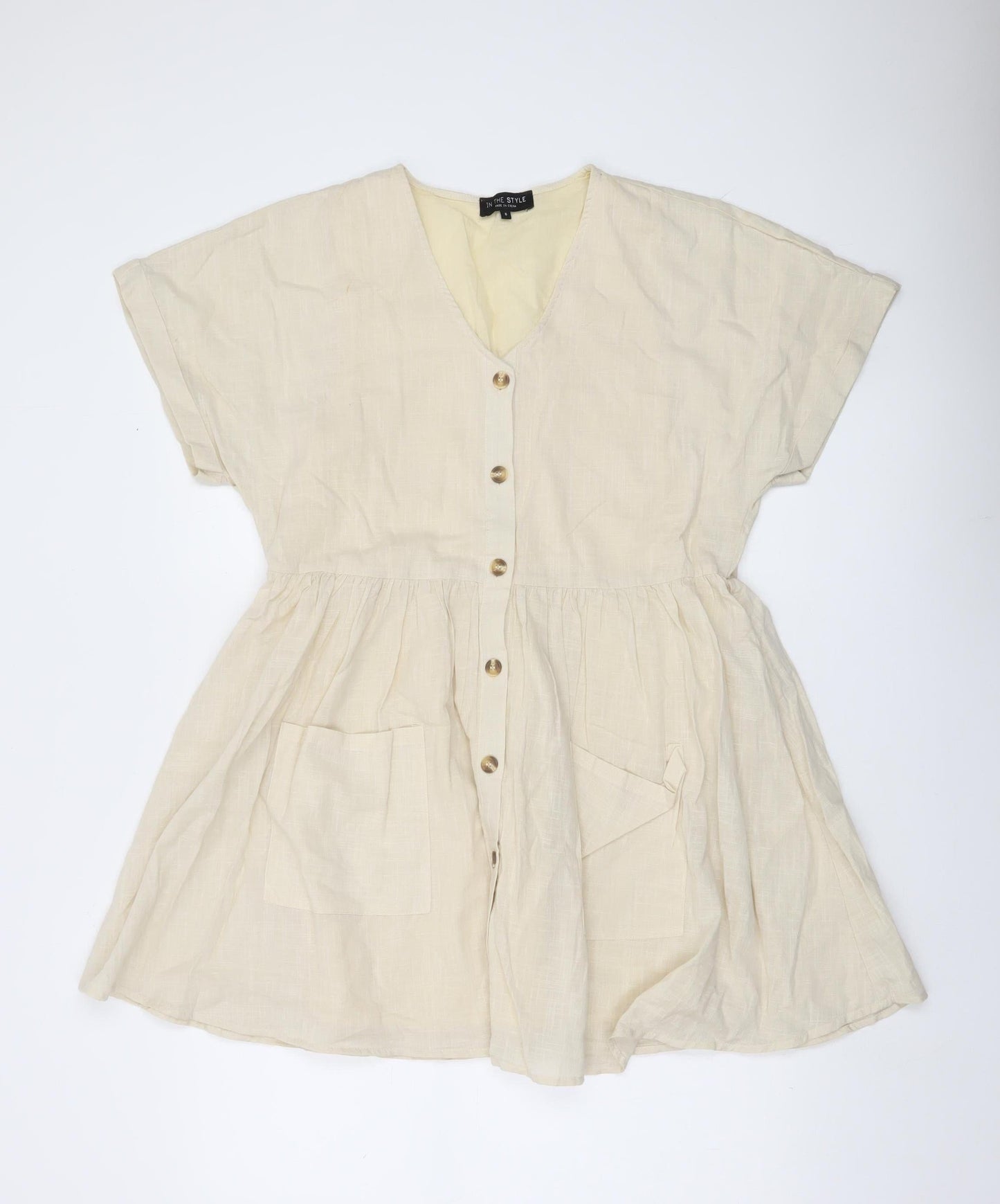 In The Style Women’s Beige Cotton Short Button Dress Size 6