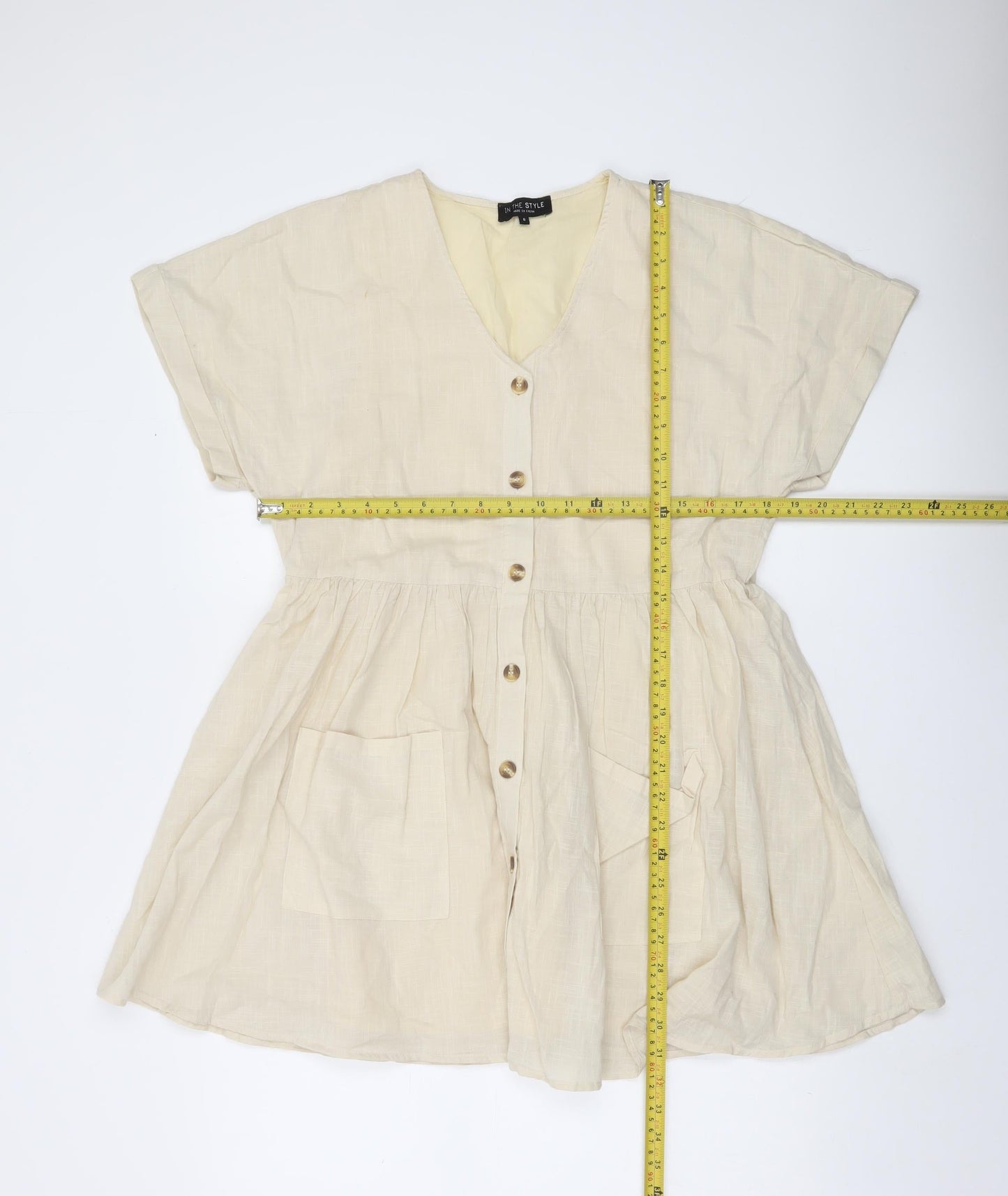 In The Style Women’s Beige Cotton Short Button Dress Size 6