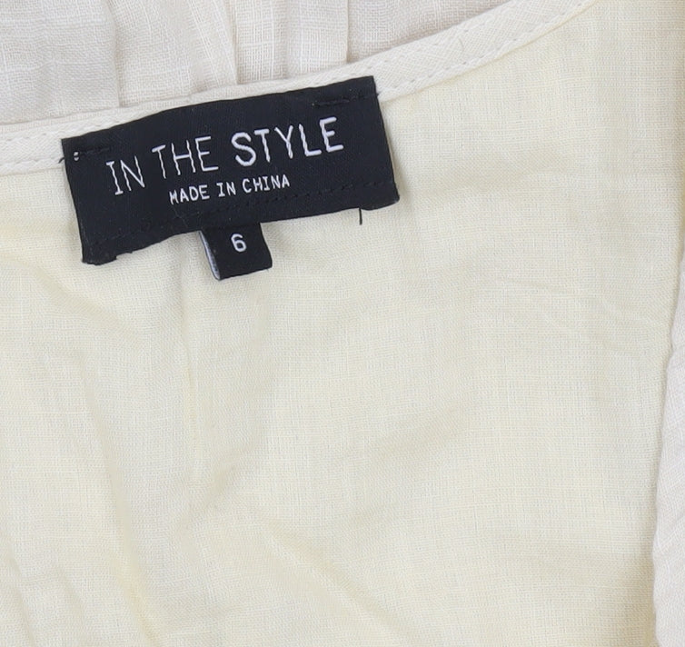 In The Style Women’s Beige Cotton Short Button Dress Size 6