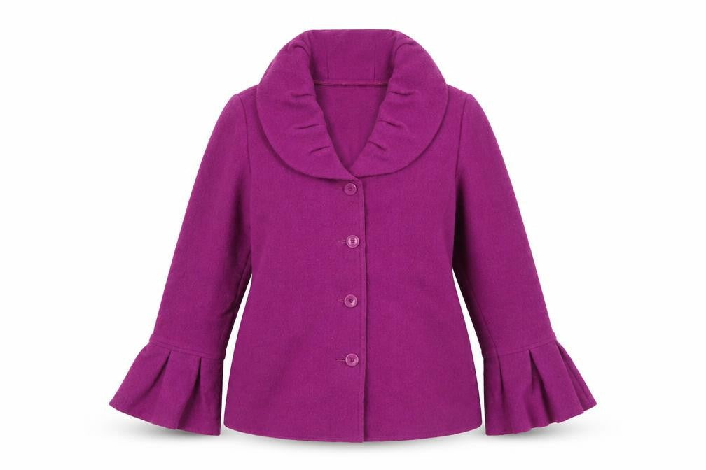 Clodagh Gallython Womens Purple Wool Jacket Size 14 Pleated Cuff