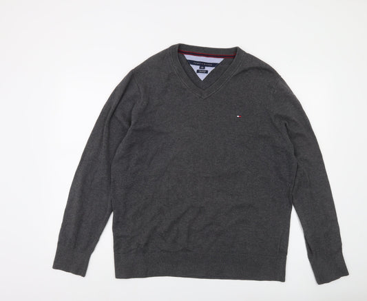 Tommy Hilfiger Mens Grey XL V-Neck Cotton Pullover Jumper