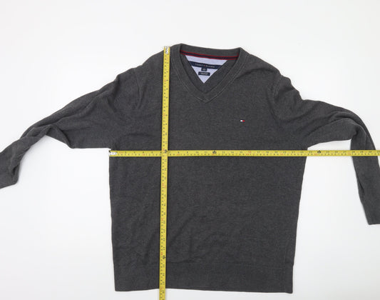 Tommy Hilfiger Mens Grey XL V-Neck Cotton Pullover Jumper