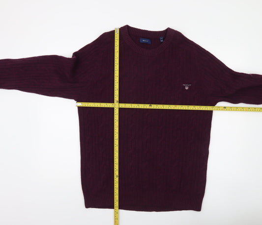 GANT Men’s Purple Lambswool Cable-Knit Jumper XL Crew Neck