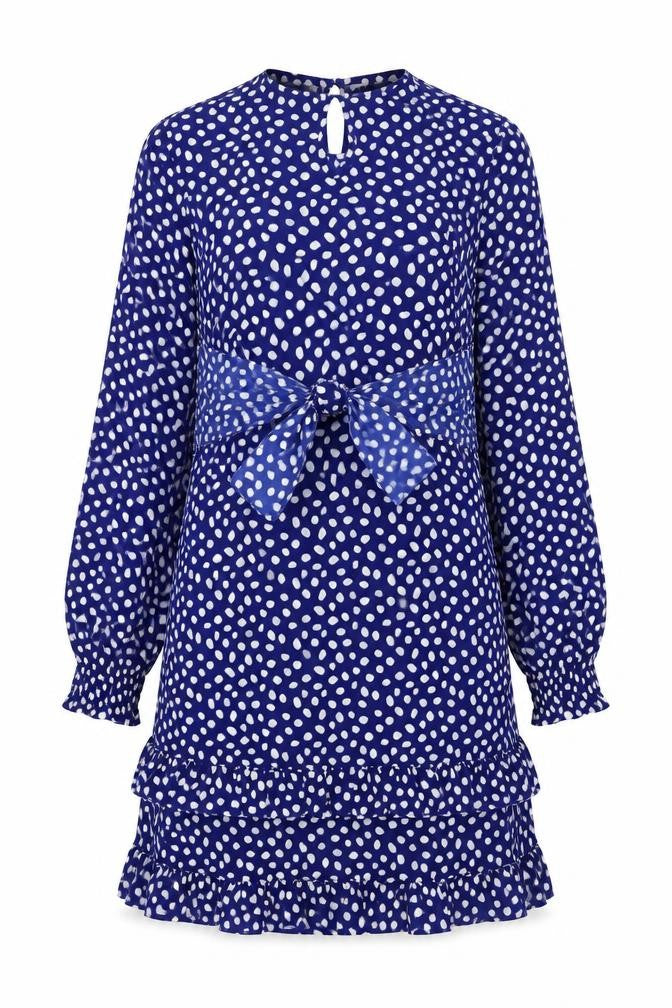 Boohoo Womens Blue Polka Dot Ruffle Wrap Dress Size 8