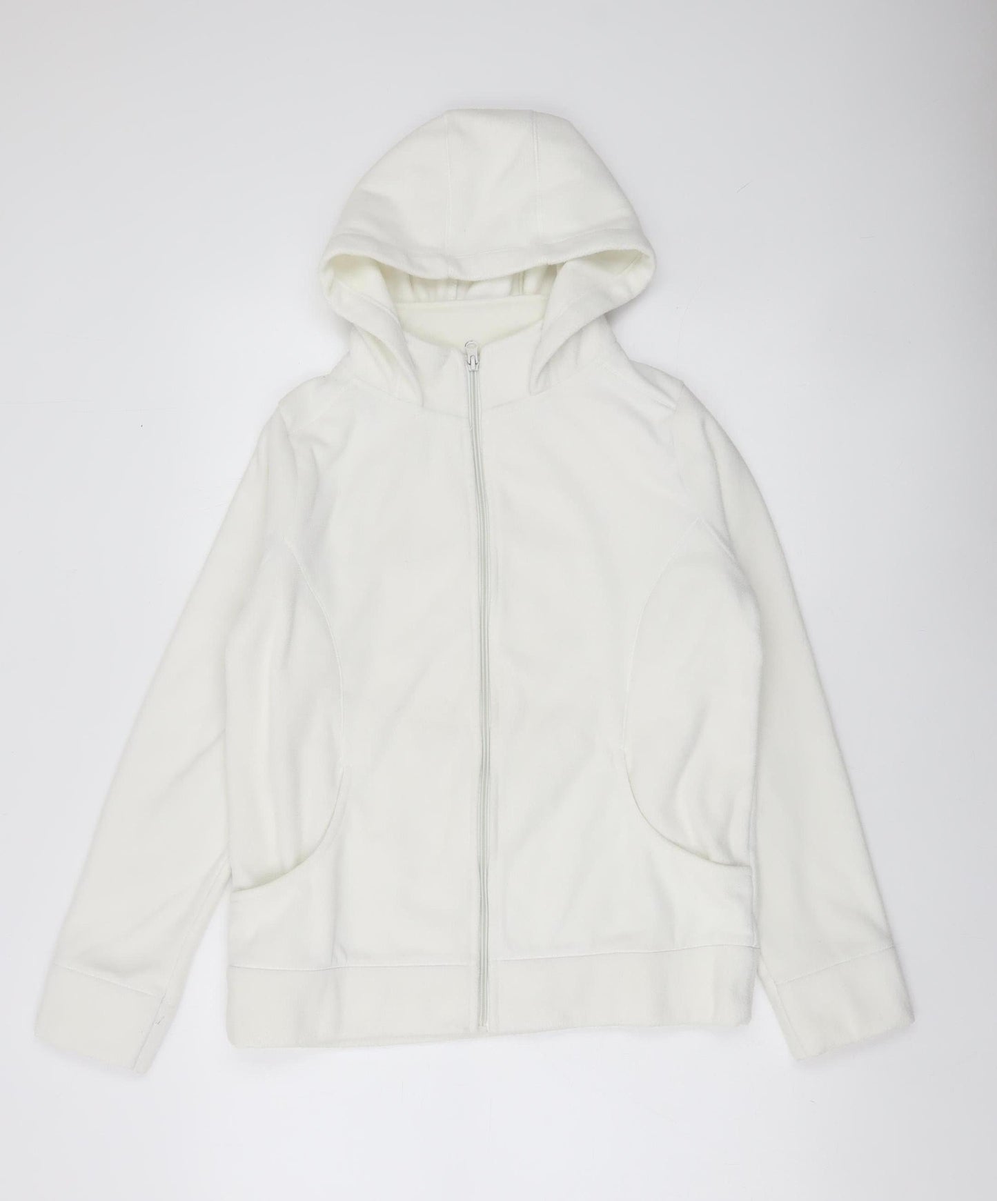 Denim Co Women White Fleece Full Zip Hoodie Size 12 UK Warm Winter Layer