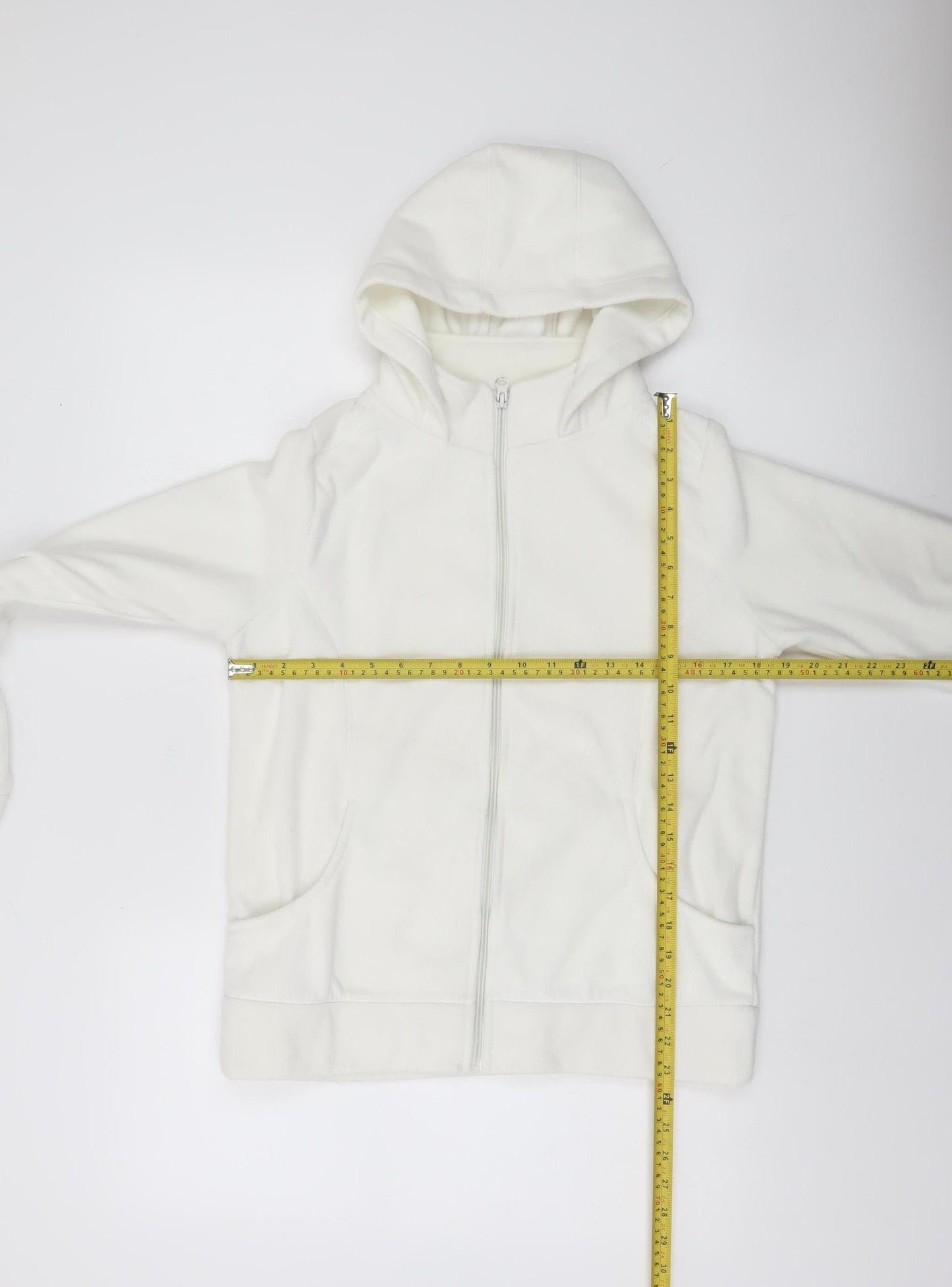Denim Co Women White Fleece Full Zip Hoodie Size 12 UK Warm Winter Layer