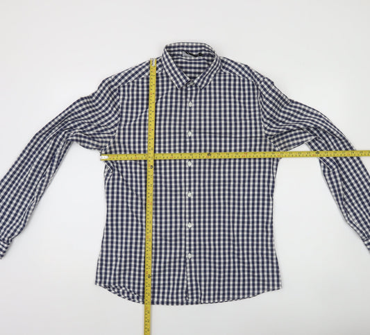 ASOS DESIGN Men's Blue Check Slim Fit Long Sleeve Button-Up Shirt M