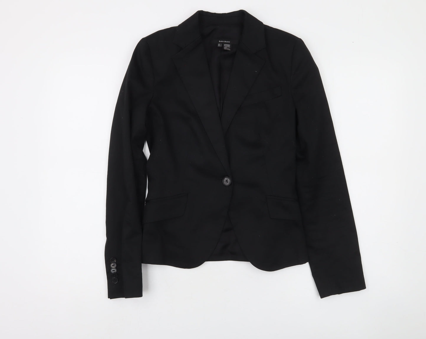 Zara Women's Black Cotton Stretch Blazer Jacket Size 8