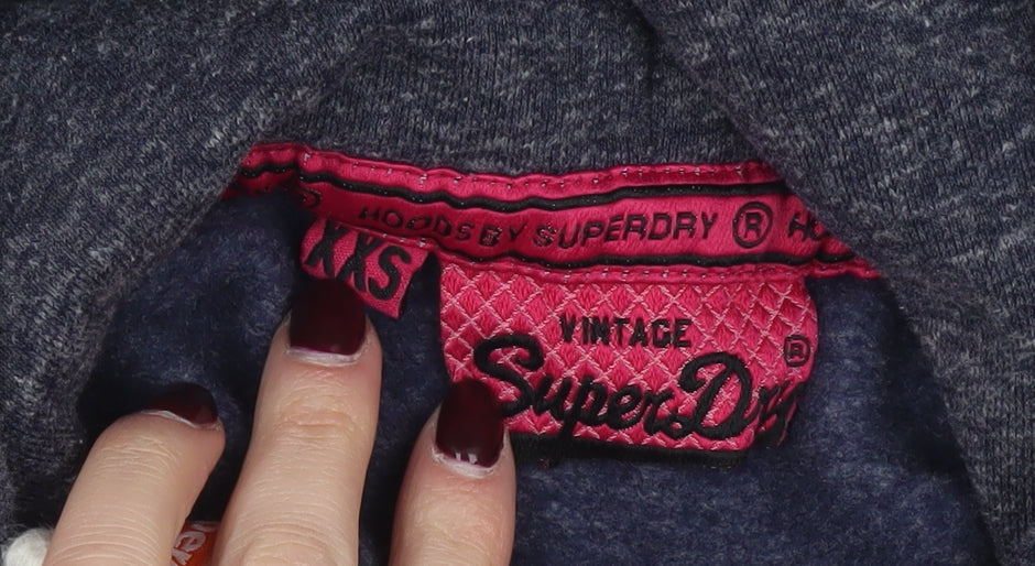 Superdry Womens Blue Pullover Hoodie XXS Vintage Graphic Sweatshirt
