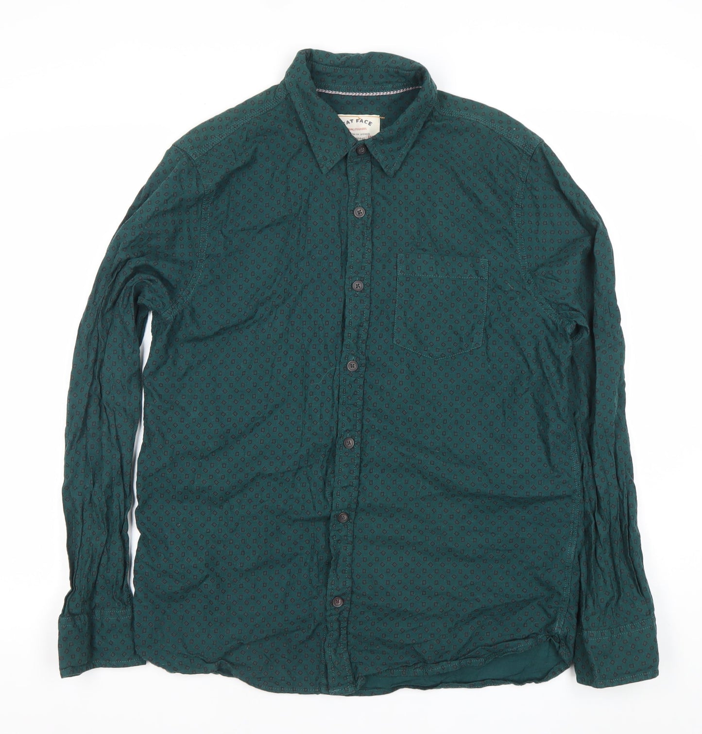 Fat Face Men's Green Geometric Long Sleeve Cotton Button-Up Shirt Size M