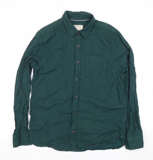 Fat Face Men's Green Geometric Long Sleeve Cotton Button-Up Shirt Size M
