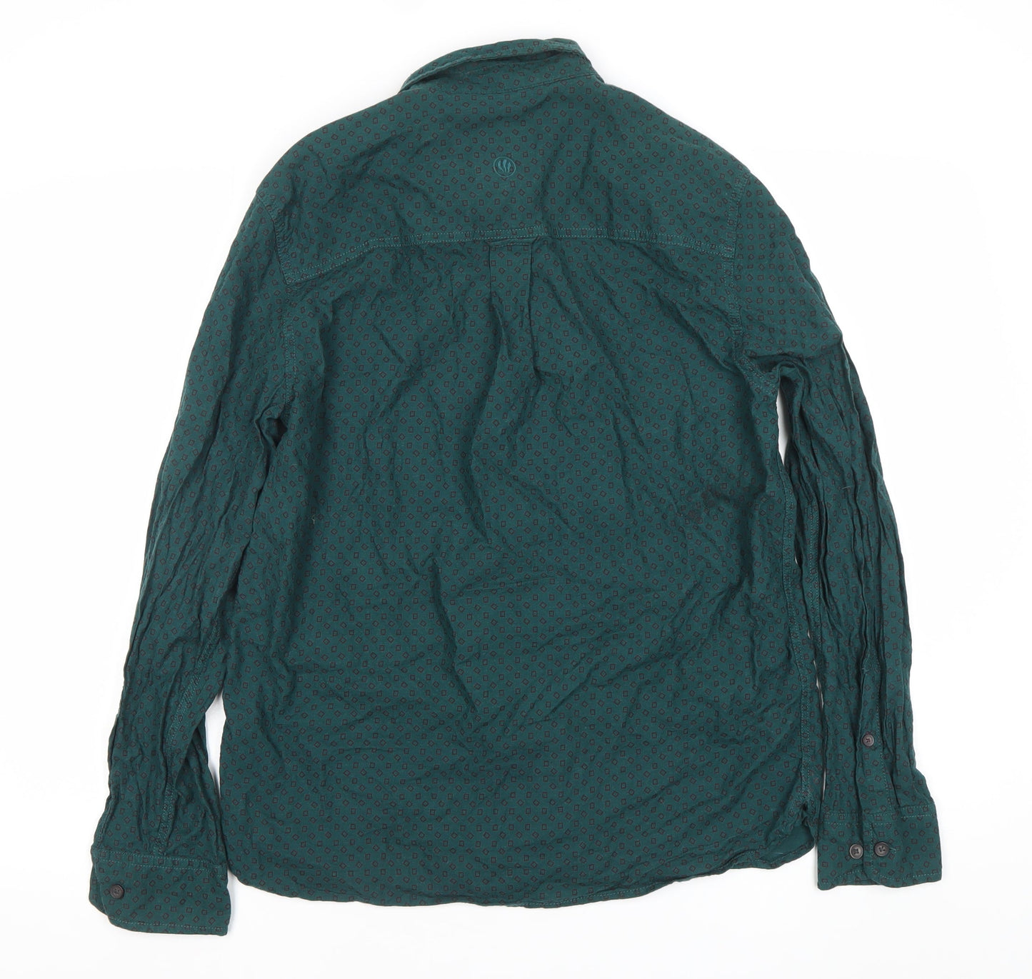 Fat Face Men's Green Geometric Long Sleeve Cotton Button-Up Shirt Size M