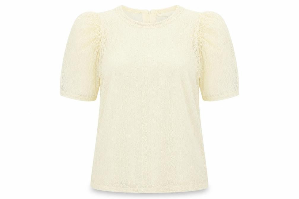 ZARA Women Ivory Lace Puff Sleeve Blouse Size 14