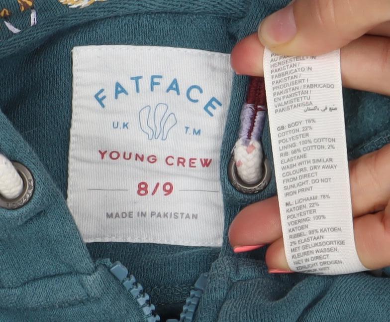 FatFace Girls Green Full Zip Hoodie 8 Years Hooded Floral Lined Sweatshirt