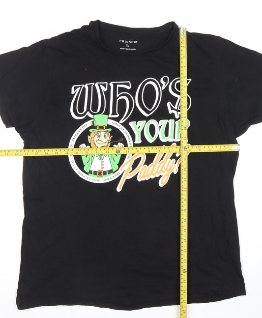 Primark Men Black XL Funny 'Who's Your Paddy?' Graphic Cotton T-Shirt