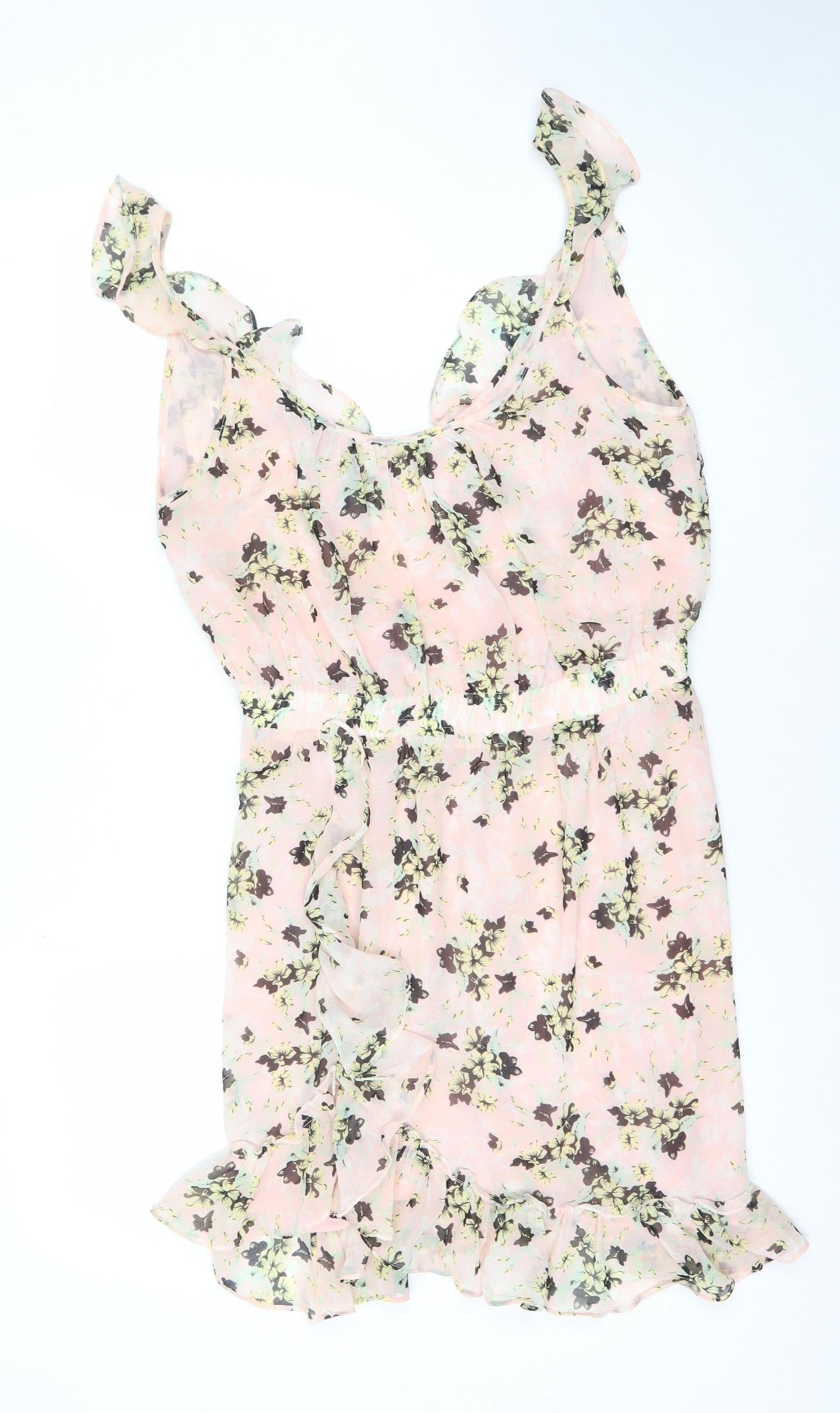 MNG Collection Women’s Pink Floral Chiffon Ruffle Mini Dress Size 10