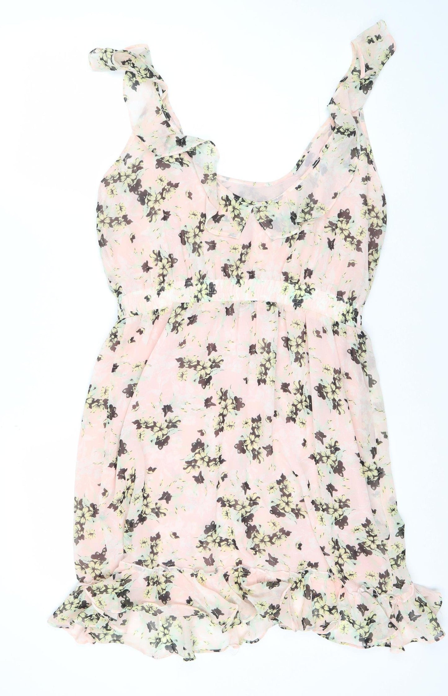 MNG Collection Women’s Pink Floral Chiffon Ruffle Mini Dress Size 10