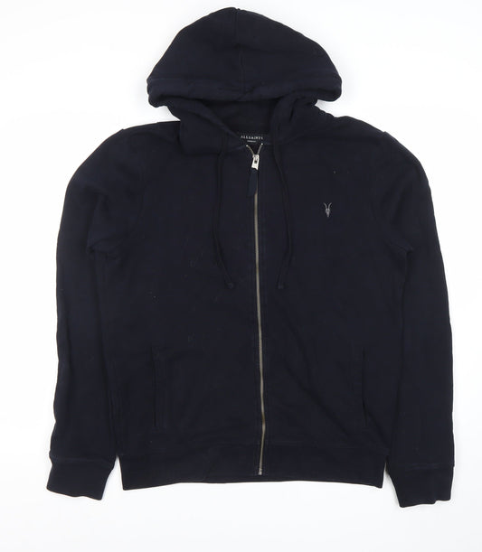 AllSaints Men’s Black Full Zip Hoodie Medium Cotton Fleece