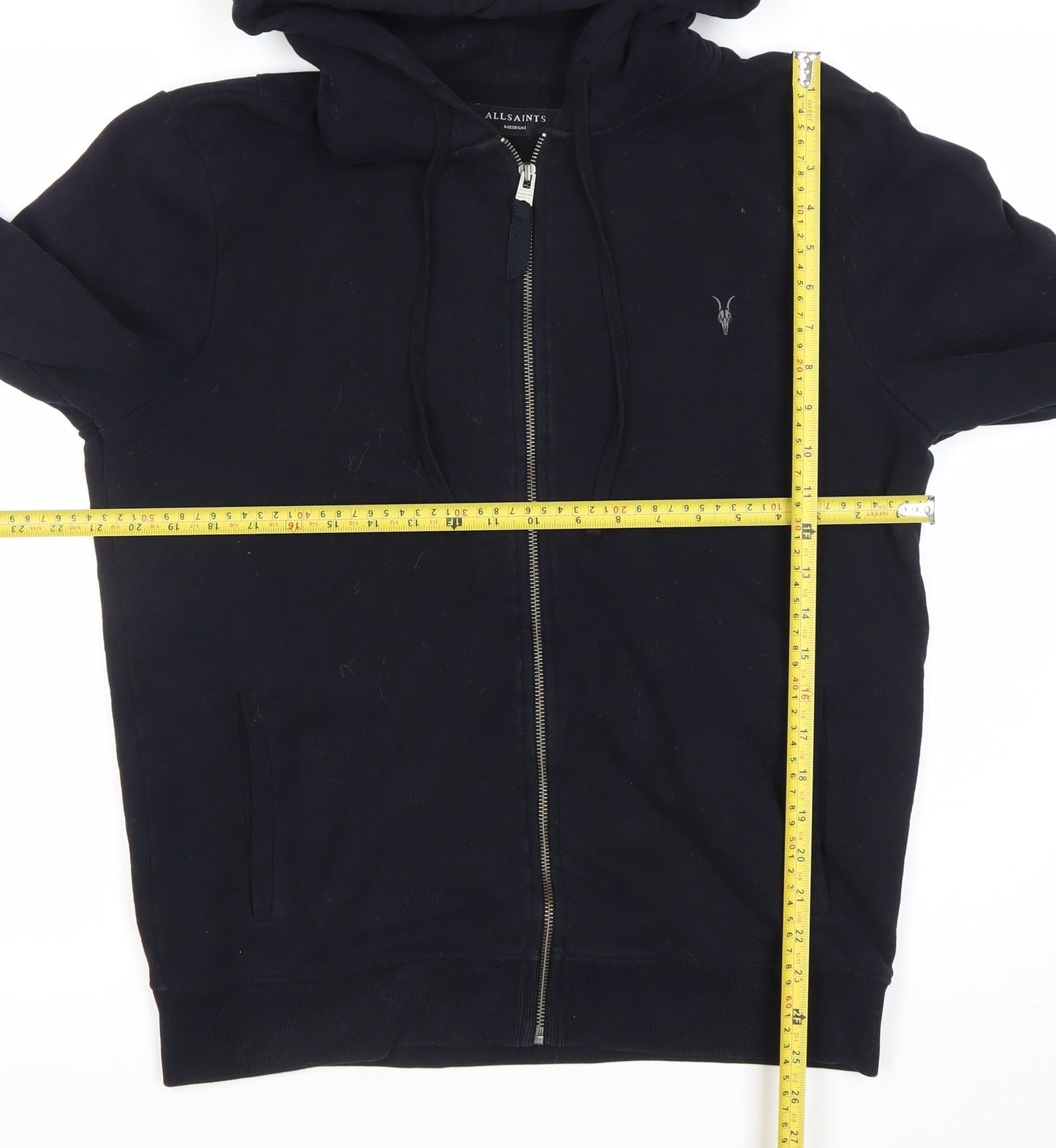AllSaints Men’s Black Full Zip Hoodie Medium Cotton Fleece