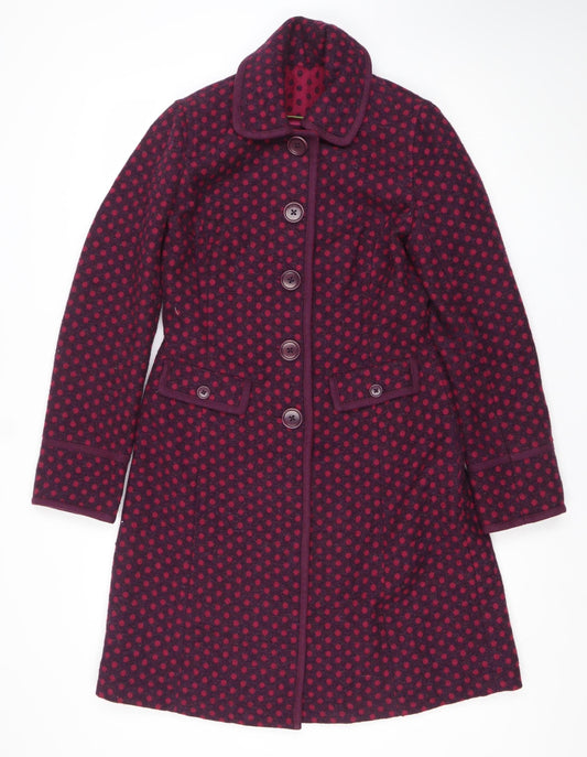 Boden Women’s Red Polka Dot Wool Blend Mid-Length Coat Size 10