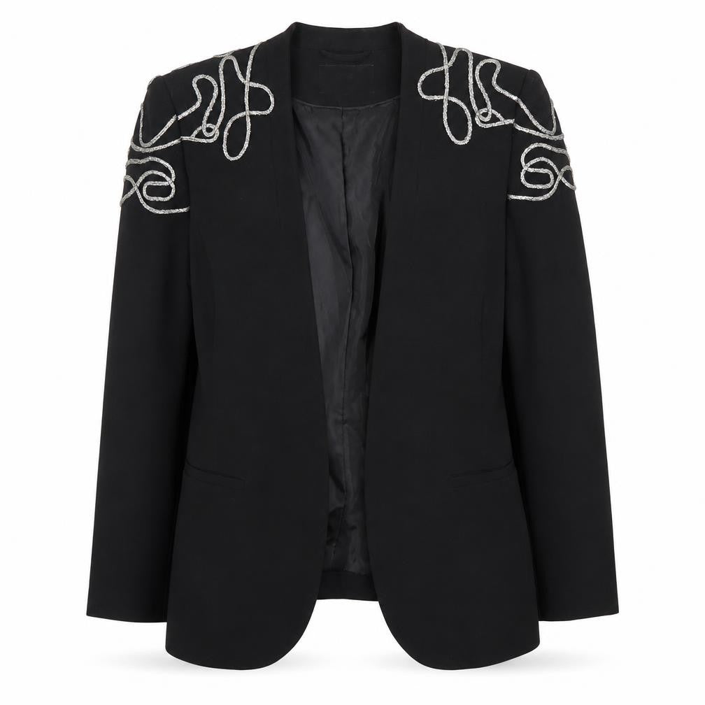 H&M Womens Black Embellished Tuxedo Style Blazer Size 8