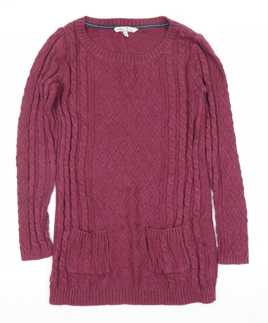 Fat Face Women's Purple Cable-Knit Tunic Jumper Size 10 Wool Blend