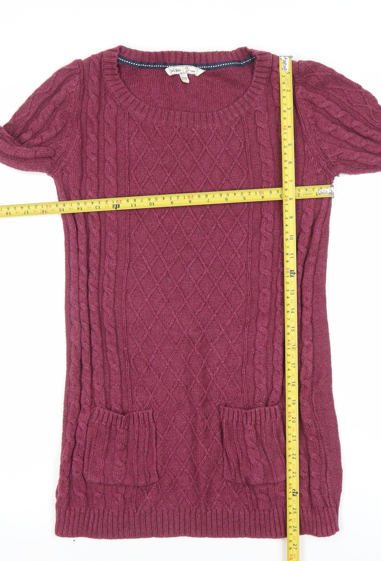 Fat Face Women's Purple Cable-Knit Tunic Jumper Size 10 Wool Blend