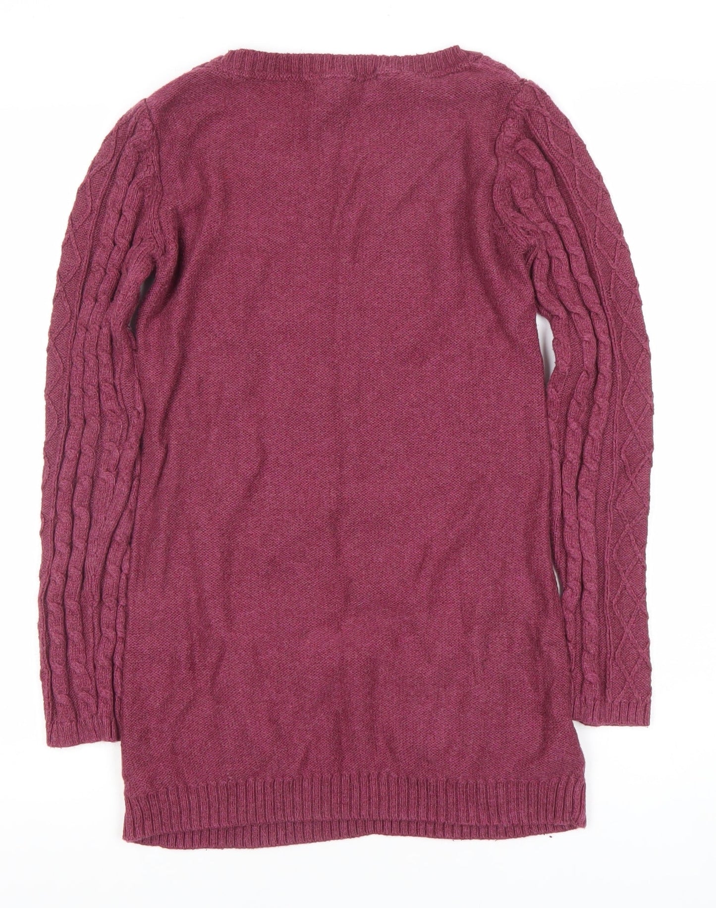 Fat Face Women's Purple Cable-Knit Tunic Jumper Size 10 Wool Blend