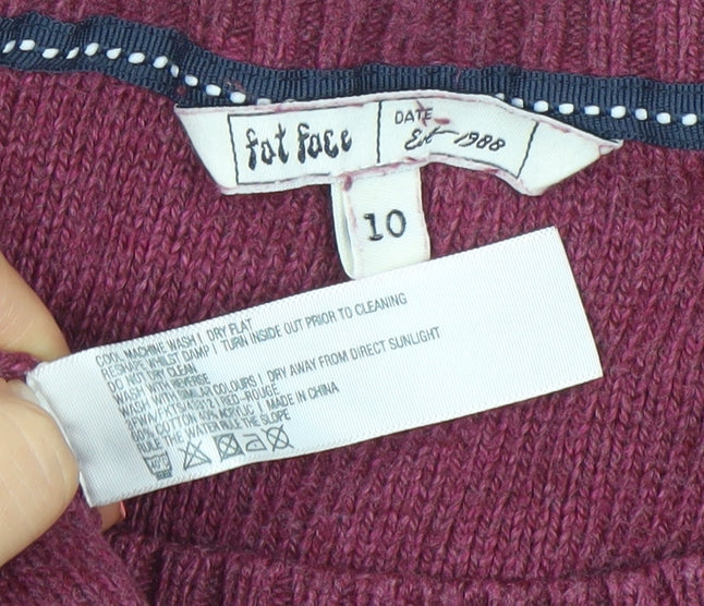 Fat Face Women's Purple Cable-Knit Tunic Jumper Size 10 Wool Blend