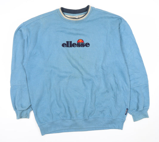 Ellesse Mens Blue Crew Neck Sweatshirt L Retro Embroidered Logo