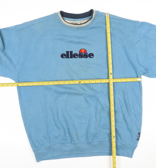 Ellesse Mens Blue Crew Neck Sweatshirt L Retro Embroidered Logo